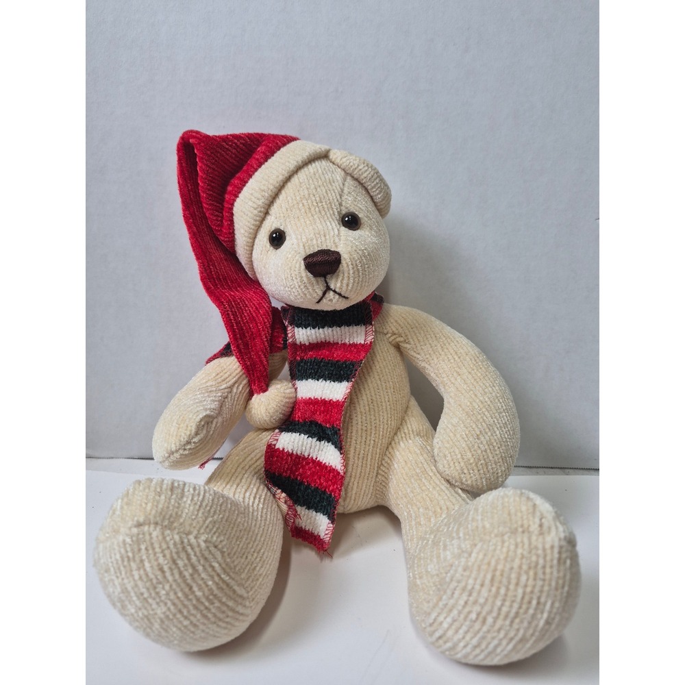 Pier 1 Imports Christmas Teddy Bear Corduroy Plush Santa Hat Scarf 1971430